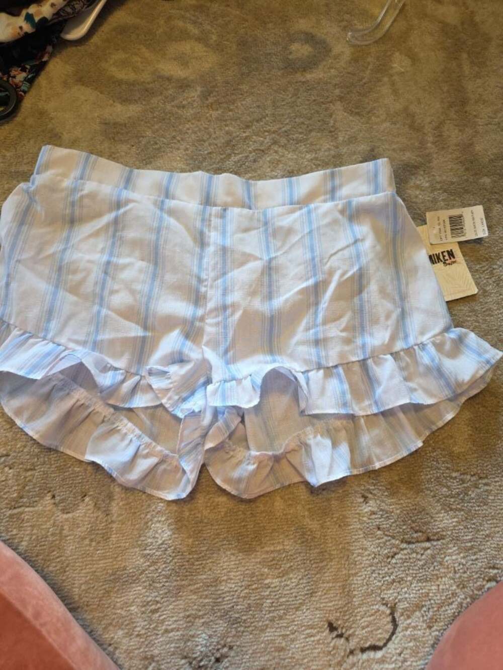 MIKEN Blue and White Striped Ruffle Shorts Size L